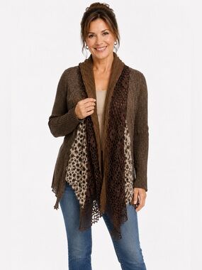 Open-Front Women's Cardigan Sweater with Knit Detail